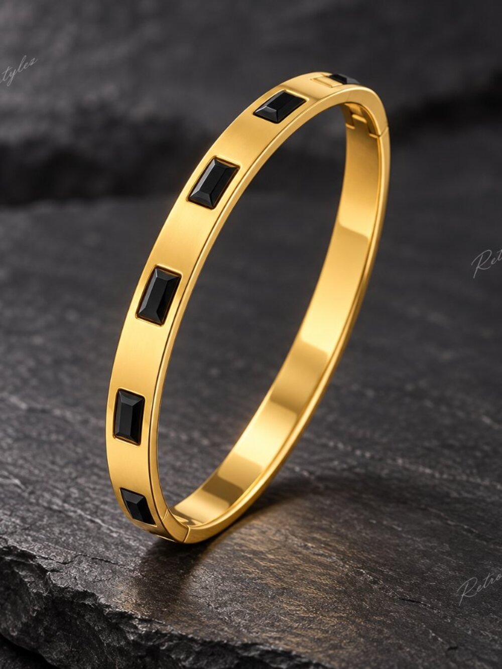 2ct Black Onyx Gemstone 14K Gold Womens Bangle Bracelet 14 Karat Silver Jewelry